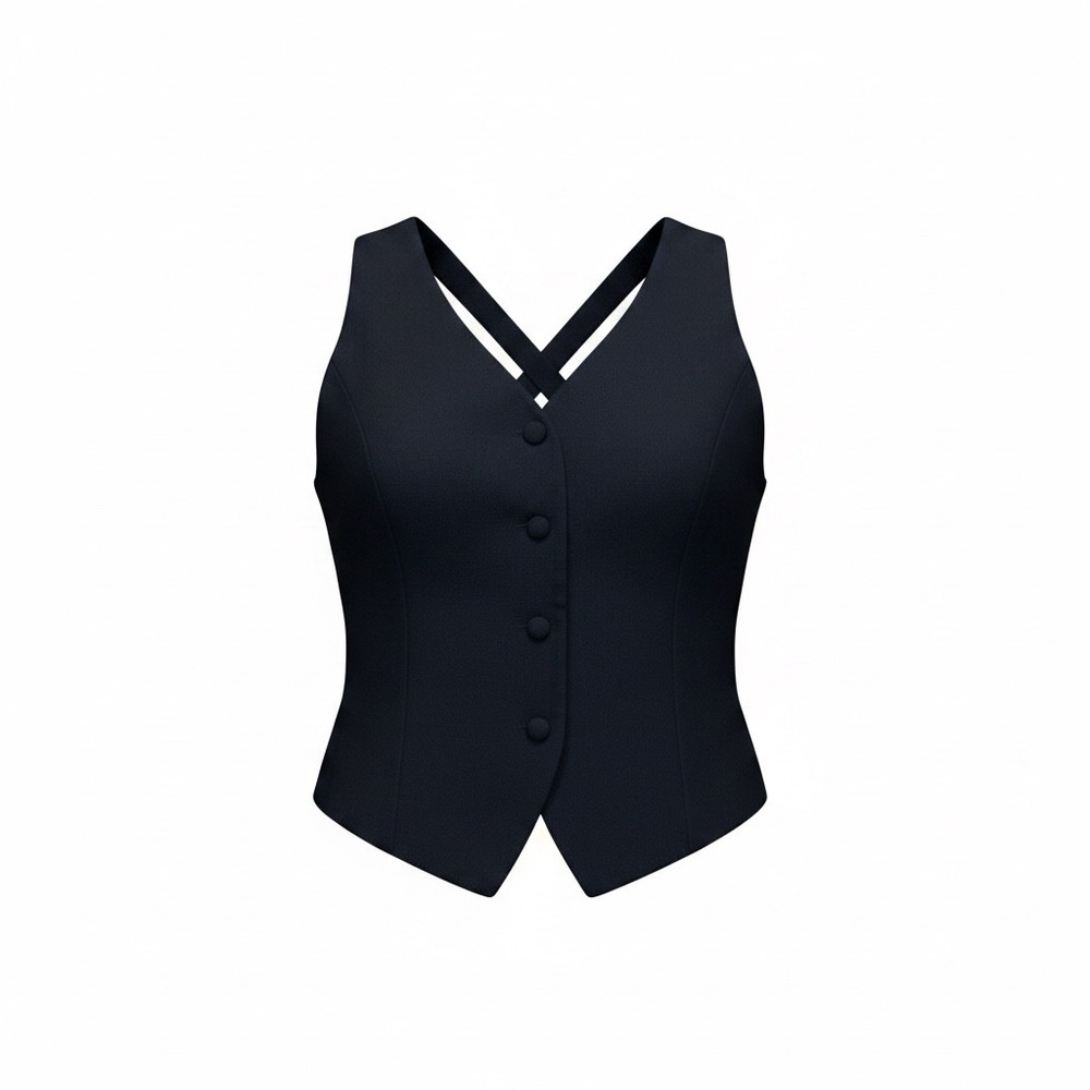 Vintage 90s Together Navy Blue Strappy Cage Back Button Front Top Womens 6